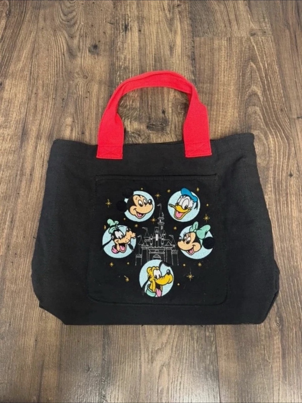 Disney Parks Mickey Minnie Donald Goofy Pluto Castle Black Tote Bag